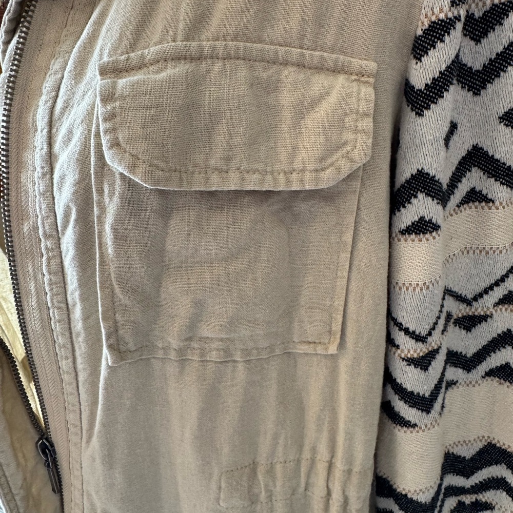 Pixley Beige Utility Jacket With Patterned Sleeve… - image 2